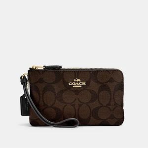 Coach Double Corner Zip Wristlet In Signature Canvas